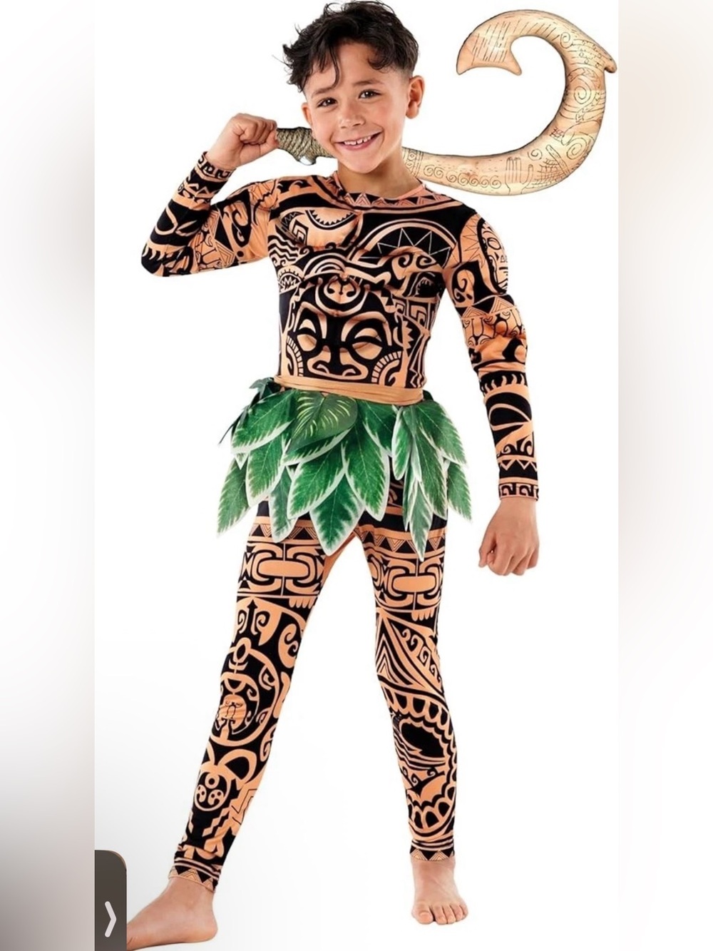 Kids Maui Costume Boys Tattoo Warrior Hawaiian Polynesian Demi God Bodysuit